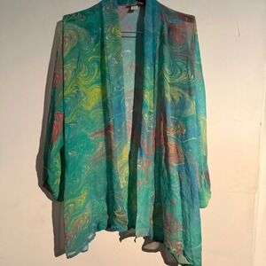 Hand Marbled OS Silk Kimono Jacket Sheer Layer Fairy Boho Fairycore Artsy Whimsy